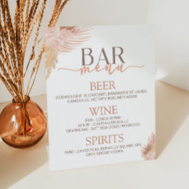 Boho Soft Pink Floral Flower Bar Menu Reclamebord Met Voetstuk