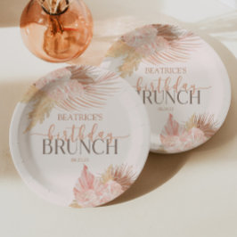 Boho Soft Pink Floral Flower Birthday Brunch Party Papieren Bordje
