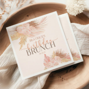 Boho Soft Pink Floral Flower Birthday Brunch Party Servet