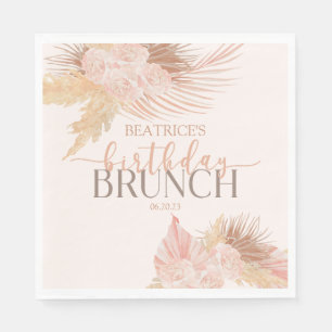 Boho Soft Pink Floral Flower Birthday Brunch Party Servet