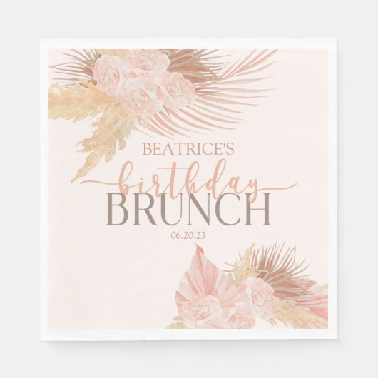 Boho Soft Pink Floral Flower Birthday Brunch Party Servet (Voorkant)