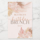 Boho Soft Pink Floral Flower Birthday Brunch Party Wijn Etiket (Enkel label)