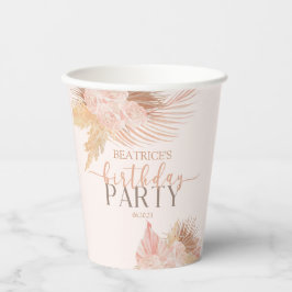 Boho Soft Pink Floral Flowers Birthday Party Papieren Bekers