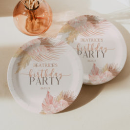 Boho Soft Pink Floral Flowers Birthday Party Papieren Bordje