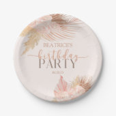 Boho Soft Pink Floral Flowers Birthday Party Papieren Bordje (Voorkant)