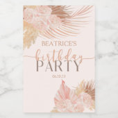 Boho Soft Pink Floral Flowers Birthday Party Wijn Etiket (Enkel label)