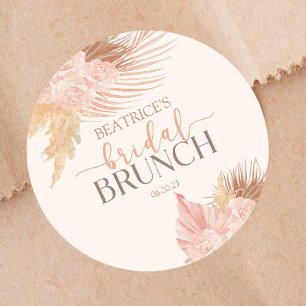 Boho Soft Pink Floral Flowers Vrijgezellenfeest Br Ronde Sticker