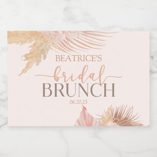 Boho Soft Pink Floral Flowers Vrijgezellenfeest Br Sparkling Wijnetiket (Enkel label)