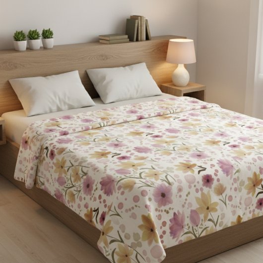 Boho Soft Pink Watercolor Wildflower  Fleece Deken