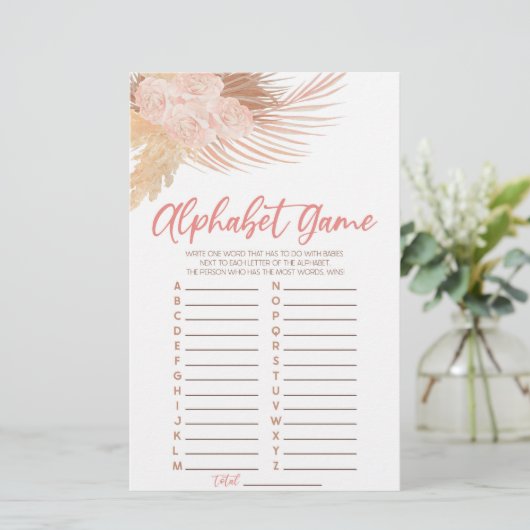 Boho Soft Roze Bloemen Alfabet Baby shower spel Briefpapier (Staand voorkant)