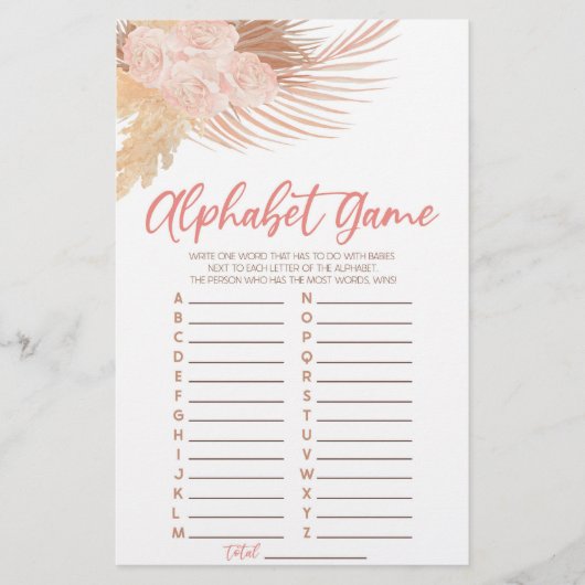 Boho Soft Roze Bloemen Alfabet Baby shower spel Briefpapier (Voorkant)