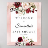 Boho soft roze floral baby shower welkomstteken poster (Voorkant)