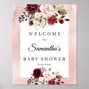 Boho soft roze floral baby shower welkomstteken poster
