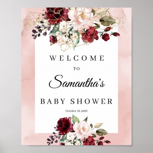 Boho soft roze floral baby shower welkomstteken poster (Voorkant)