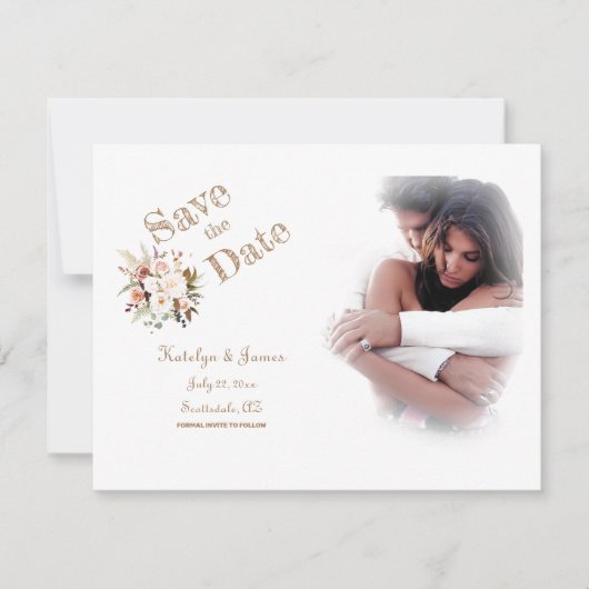 Boho Soft Rozen/White Flowers/Wedding/SaveThe Date (Voorkant)