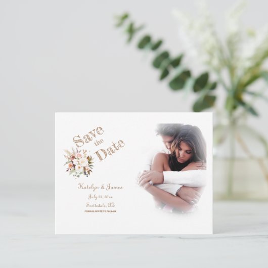Boho Soft Rozen/White Flowers/Wedding/SaveThe Date (Staand voorkant)