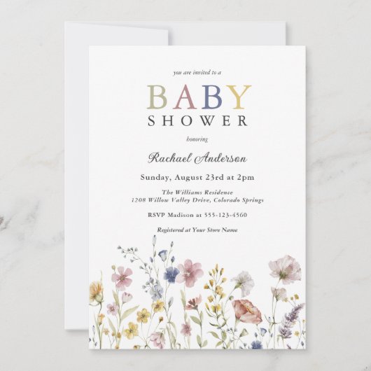 Boho Soft Wildflower Baby shower Kaart (Voorkant)