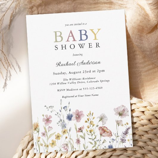 Boho Soft Wildflower Baby shower Kaart