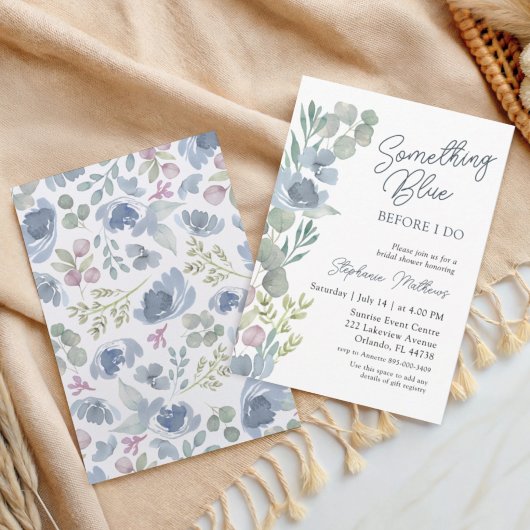 Boho Something Blue Floral Shower Invitation Kaart