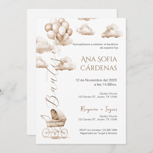 Boho Spaans Doopsel Meisje uitnodiging (Voorkant / Achterkant)