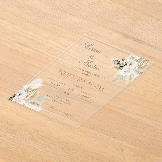 Boho Spaanse bruiloft acryl uitnodiging (Laagn)