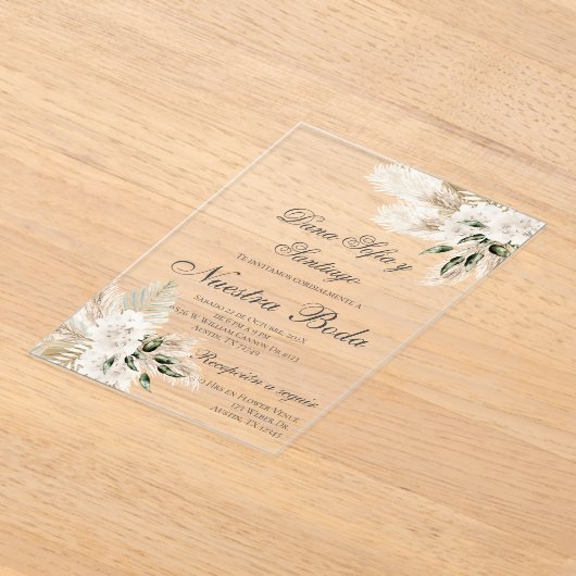 Boho Spaanse bruiloft acryl uitnodiging (Laagn)