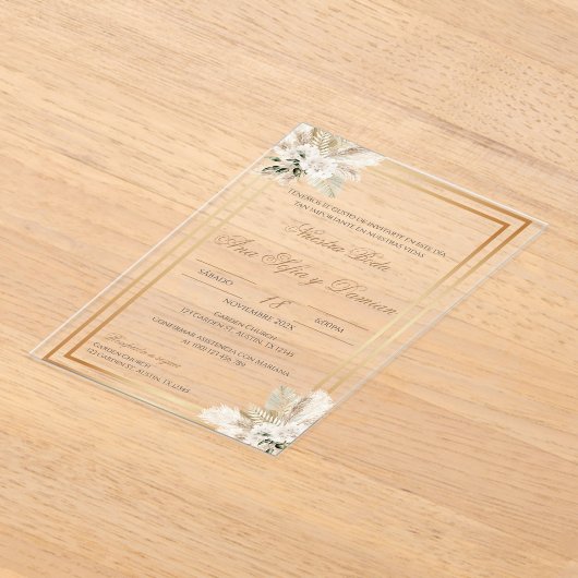 Boho Spaanse bruiloft acryl uitnodiging (Laagn)