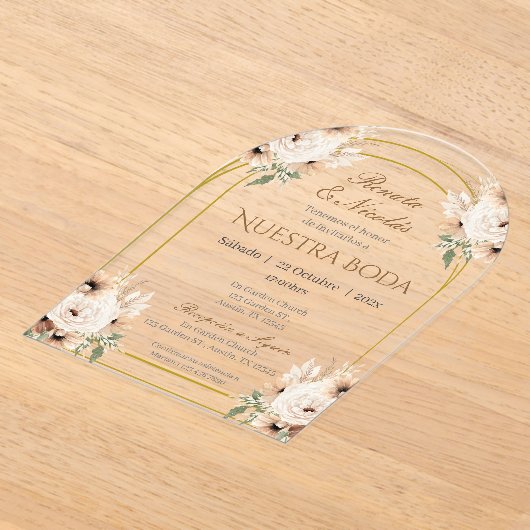 Boho Spaanse bruiloft acryl uitnodiging (Laagn)