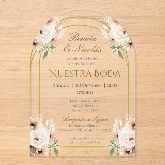 Boho Spaanse bruiloft acryl uitnodiging (Voorkant)