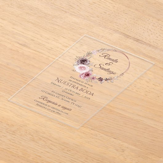 Boho Spaanse bruiloft acryl uitnodiging (Laagn)