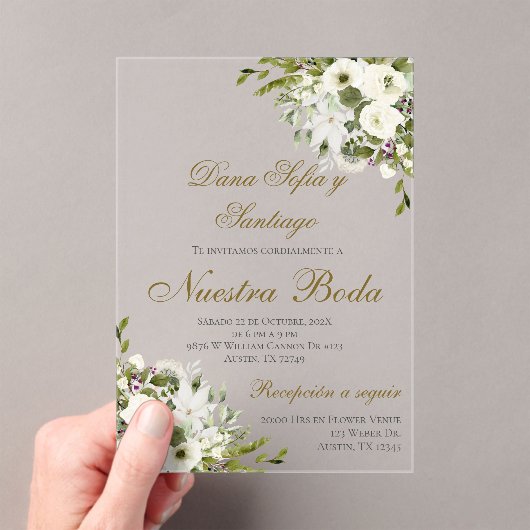 Boho Spaanse bruiloft acryl uitnodiging (Insitu (Draagbaar))