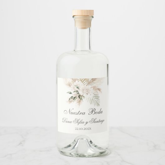 Boho Spaanse bruiloft Likeurfles Etiket (Voorkant)