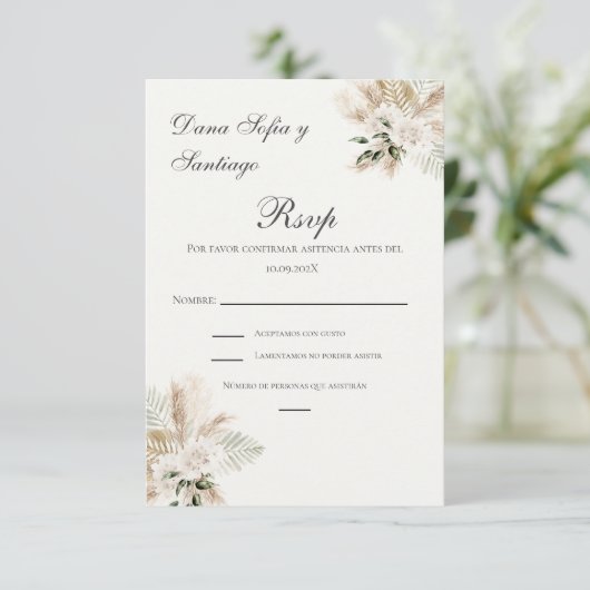 Boho Spaanse Bruiloft RSVP kaart (Staand voorkant)