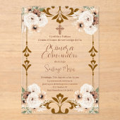 Boho Spaanse Eerste Heilige Communie Acryl Uitnodigingen (Voorkant)