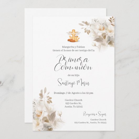 Boho Spaanse Eerste Heilige Communie Kaart (Voorkant / Achterkant)
