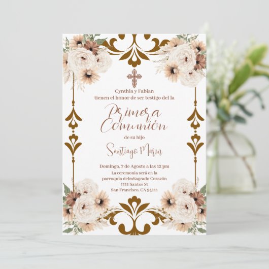 Boho Spaanse Eerste Heilige Communie Kaart (Staand voorkant)