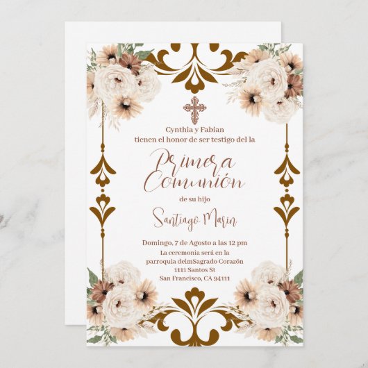 Boho Spaanse Eerste Heilige Communie Kaart (Voorkant / Achterkant)