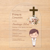 Boho Spanish First Holy Communion Acryl Uitnodigingen (Voorkant)