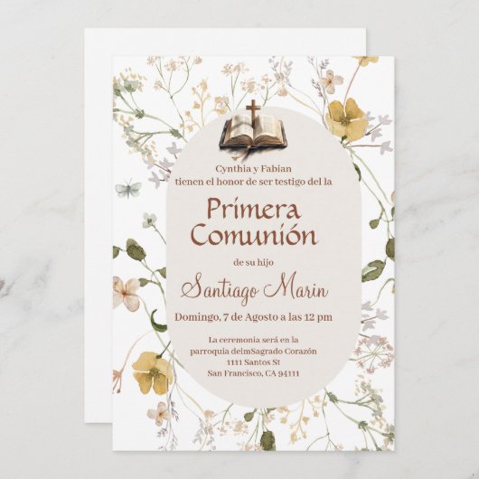 Boho Spanish First Holy Communion Kaart (Voorkant / Achterkant)