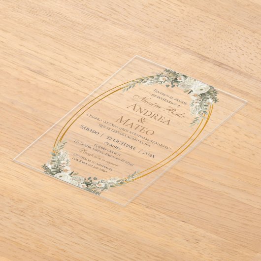 Boho Spanish Wedding Acrylic Invitation Acryl Uitnodigingen (Laagn)