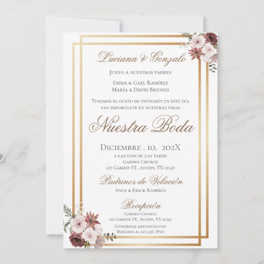 Boho Spanish Wedding Invitation Kaart (Voorkant)