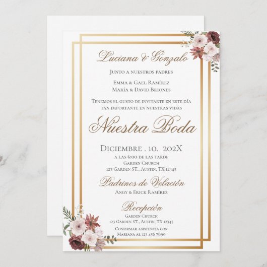 Boho Spanish Wedding Invitation Kaart (Voorkant / Achterkant)