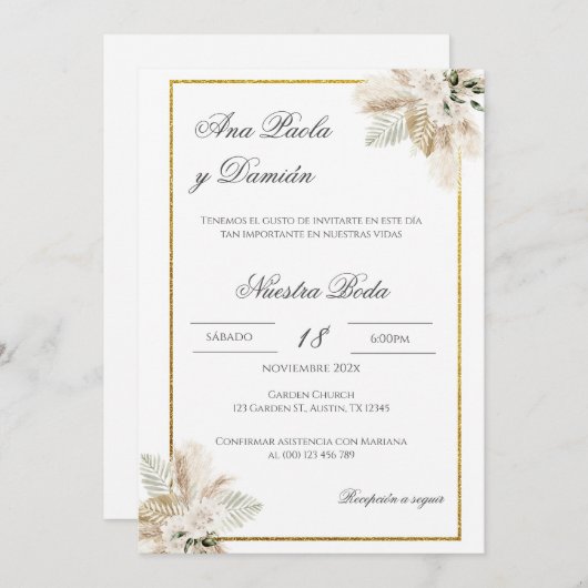 Boho Spanish Wedding Invitation Kaart (Voorkant / Achterkant)