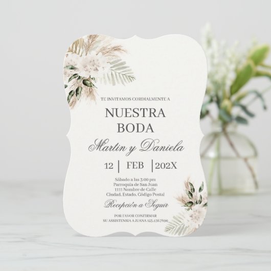 Boho Spanish Wedding Invitation Kaart (Staand voorkant)