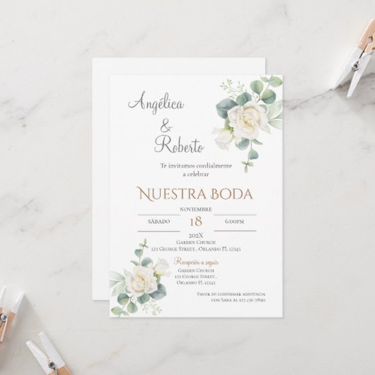 Boho Spanish Wedding Invitation Kaart (Voorkant / Achterkant in situ)