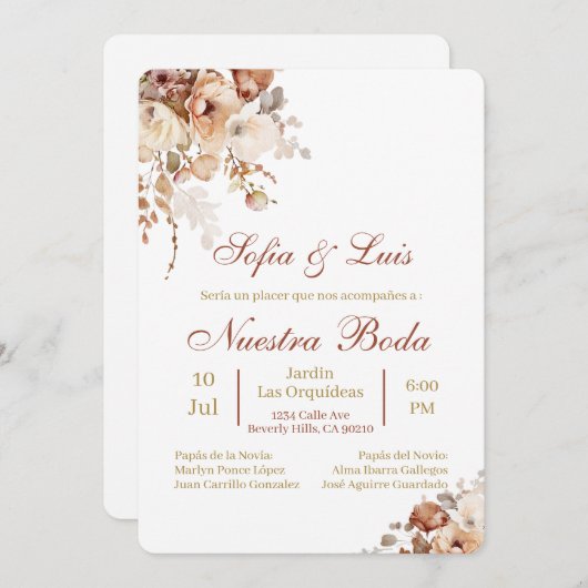 Boho Spanish Wedding Invitation Kaart (Voorkant / Achterkant)