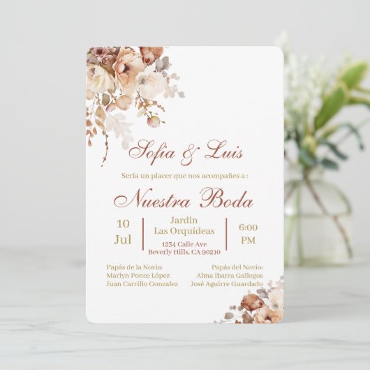 Boho Spanish Wedding Invitation Kaart (Staand voorkant)