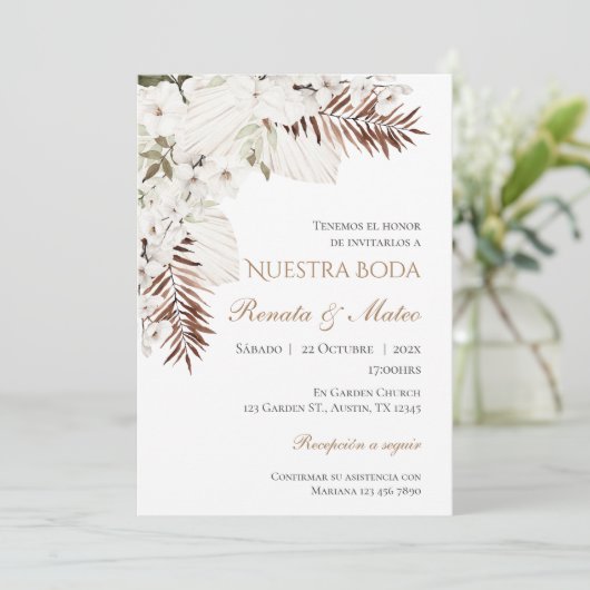 Boho Spanish Wedding Invitation Kaart (Staand voorkant)