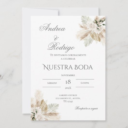 Boho Spanish Wedding Invitation Kaart (Voorkant)