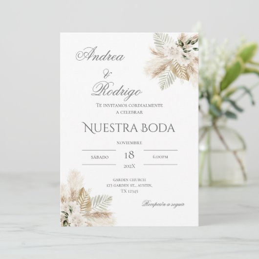 Boho Spanish Wedding Invitation Kaart (Staand voorkant)